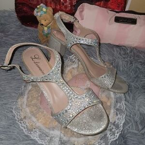 Silver Rhinestone L Lorraine Block Heels